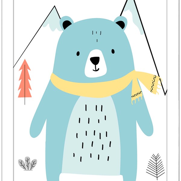 Quadro Decorativo Ursinho Azul Baby 30x45 P/ Quarto De Bebê