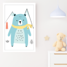 Quadro Decorativo Ursinho Azul Baby 30x45 P/ Quarto De Bebê