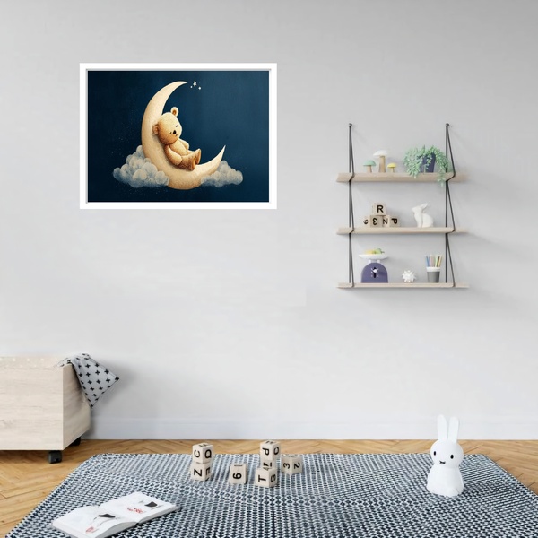 Quadro Decorativo Urso Lua  - 50x70cm Moldura Preta