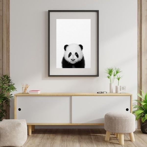 Quadro Decorativo Urso Panda - 60x48cm Moldura:madeira Branca