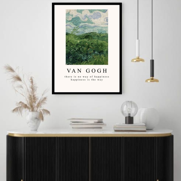 Quadro Decorativo Van Gogh Campo  - 70x50cm Moldura Preta