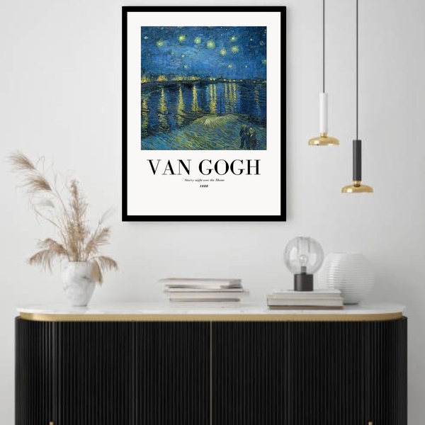 Quadro Decorativo Van Gogh Paisagem Noite  - 70x50cm Moldura