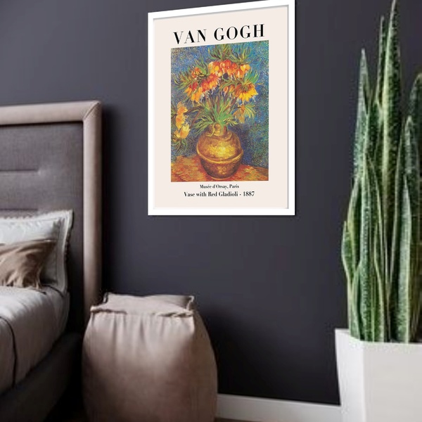 Quadro Decorativo Van Gogh Vaso  - 70x50cm Moldura Preta