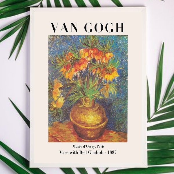 Quadro Decorativo Van Gogh Vaso De flores 24x18cm - Com Vidro