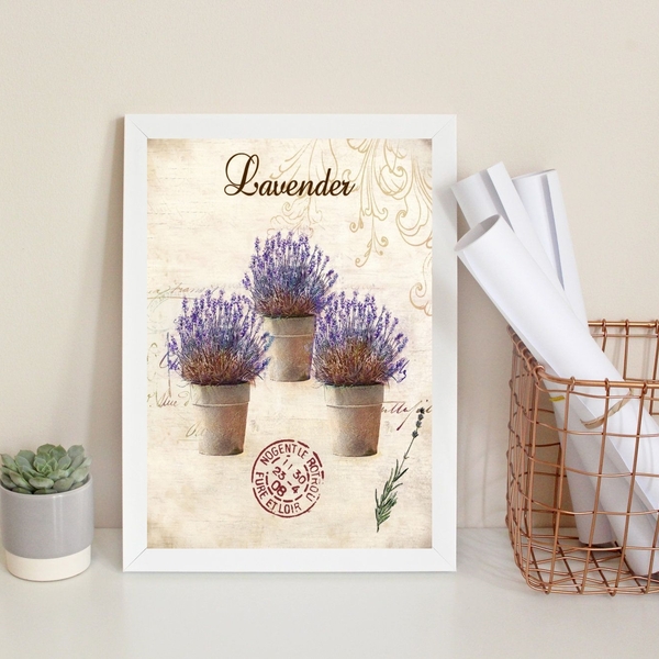 Quadro Decorativo Vasinhos De Lavanda 45x34cm - Com Vidro Mol