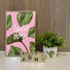 Quadro Decorativo, Vaso De Cerâmica E Palavra Home Dourada