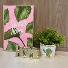 Quadro Decorativo, Vaso De Cerâmica E Palavra Home Dourada