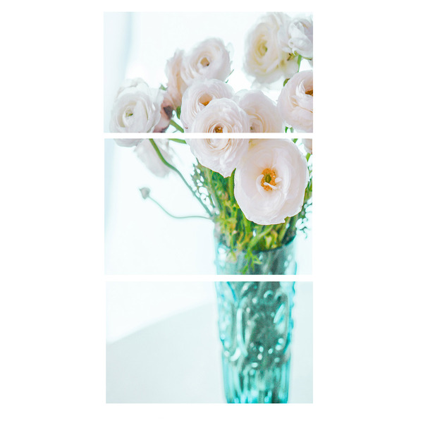 Quadro Decorativo Vaso Flores Brancas 70x150 Trio