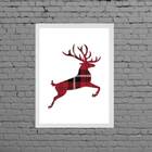 Quadro Decorativo Veado De Natal 45x34cm Moldura:madeira Preta