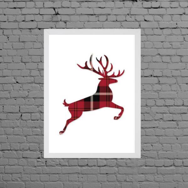 Quadro Decorativo Veado De Natal 45x34cm Moldura:madeira Preta