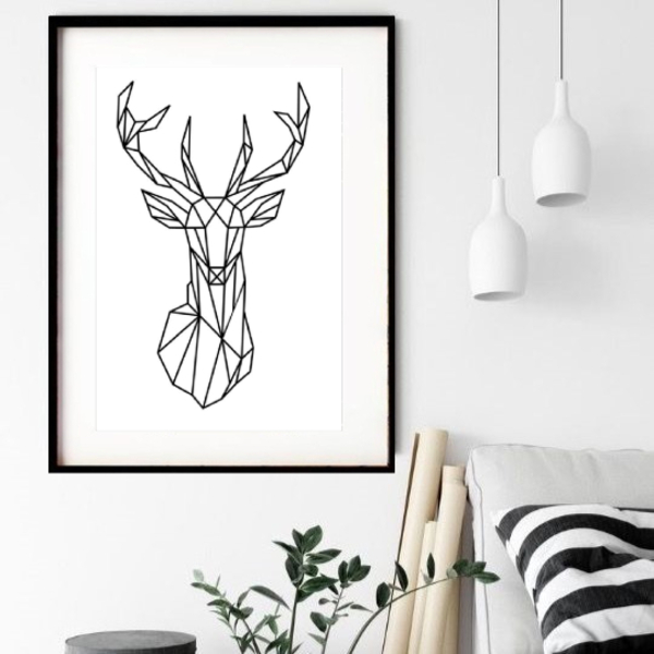 Quadro Decorativo Veado Geométrico - 60x48cm Moldura:madeira