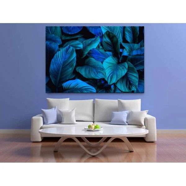 Quadro Decorativo Vegetação Folhas Tons Azuis - 100x70cm