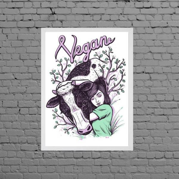 Quadro Decorativo Vegetariano Vegan 24x18cm Moldura:madeira P