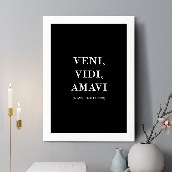 Quadro Decorativo Veni Vidi Amavi 33x24cm - Com Vidro Moldura
