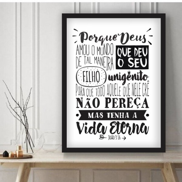 Quadro Decorativo Versículo João 3:16 - 30x40cm