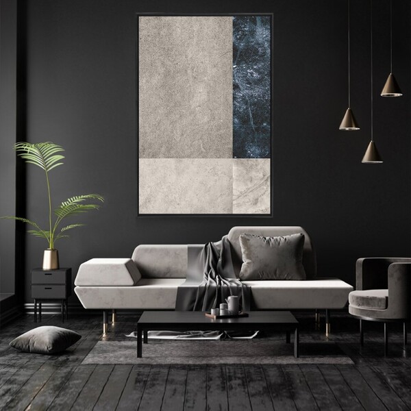 Quadro Decorativo Vertical Abstrato Texturas Com Moldura E Se