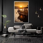 Quadro Decorativo Vertical Barco Por Do Sol Com Moldura E Sem