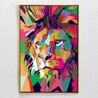 Quadro Decorativo Vertical Leão De Judá Colorido Com Moldura