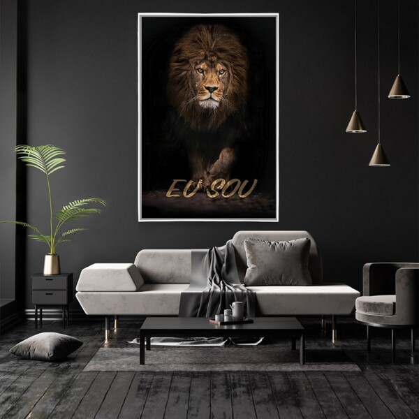 Quadro Decorativo Vertical Leão Eu Sou Com Moldura E Sem Vidr