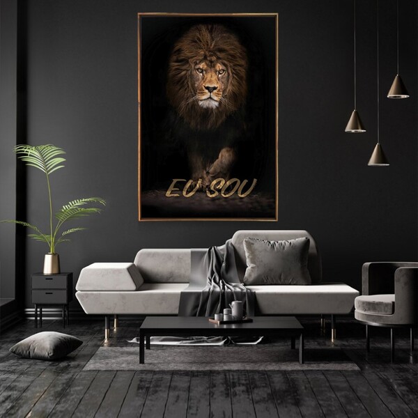 Quadro Decorativo Vertical Leão Eu Sou Com Moldura E Sem Vidr