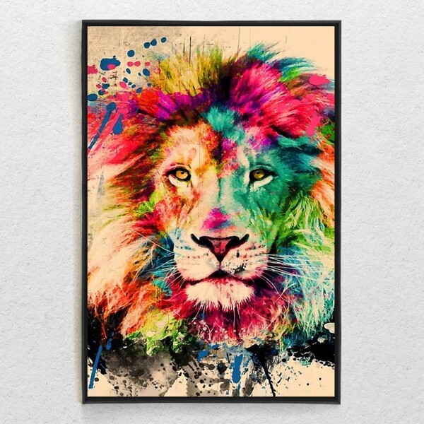 Quadro Decorativo Vertical Lion Aquarela Com Moldura E Sem Vi