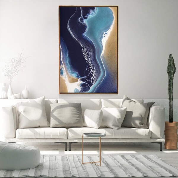 Quadro Decorativo Vertical Mármore Azul Com Moldura E Sem Vid