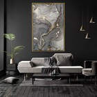 Quadro Decorativo Vertical Mármore Tons Cinza Com Moldura E S