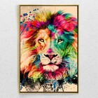 Quadro Decorativo Vertical Moderno Lion Aquarela Com Moldura
