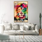Quadro Decorativo Vertical Moderno Lion Aquarela Com Moldura