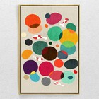 Quadro Decorativo Vertical Moderno Pontos Coloridos Com Moldu