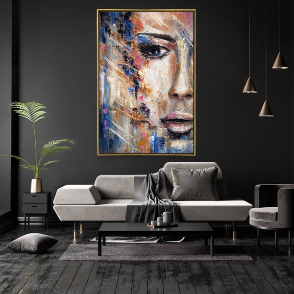 Quadro Decorativo Vertical Pintura Rosto Com Moldura E Sem Vi