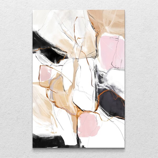 Quadro Decorativo Vertical Rosa E Nude Sem Moldura E Sem Vidr