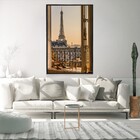 Quadro Decorativo Vertical Torre Eiffel Janela Com Moldura E