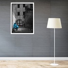 Quadro Decorativo Vespa Azul  - 70x50cm Moldura Branca
