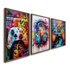 Quadro Decorativo Vídeo Game Modelo Gamer Com 3 Telas De Pare