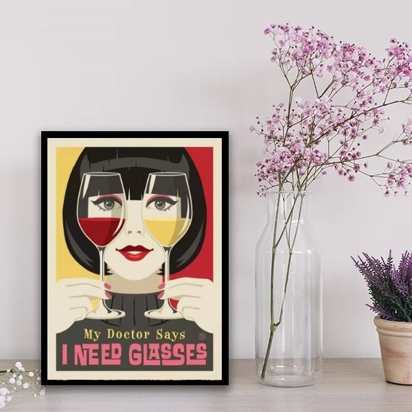 Quadro Decorativo Vinho Glasses 24x18cm Moldura:madeira Branca