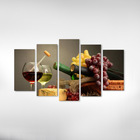 Quadro Decorativo Vinho Queijo E Uva 5 Peças Para Sala