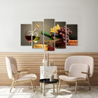 Quadro Decorativo Vinho Queijo E Uva 5 Peças Para Sala
