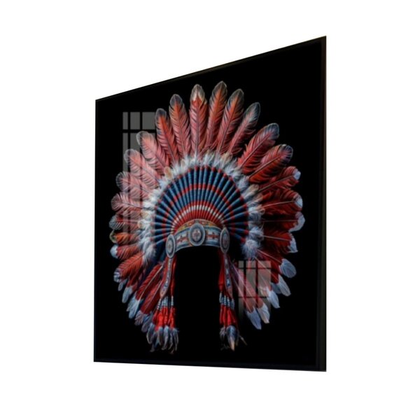 Quadro Decorativo Vinil Com Vidro Cocar 100x100 Colorido