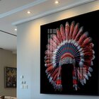 Quadro Decorativo Vinil Com Vidro Cocar 100x100 Colorido