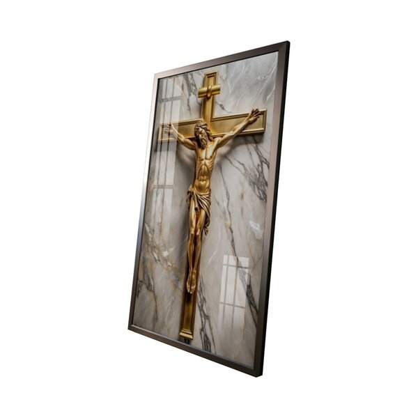 Quadro Decorativo Vinil Com Vidro Cruz Jesus Gold 120x80 Colo