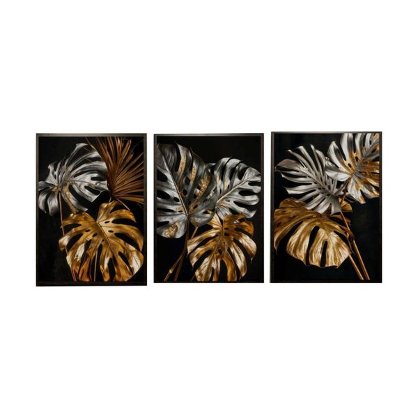 Quadro Decorativo Vinil Com Vidro Folhas Prateadas E Douradas