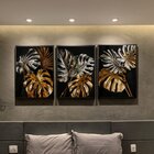 Quadro Decorativo Vinil Com Vidro Folhas Prateadas E Douradas