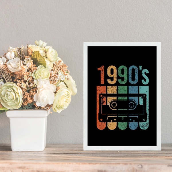 Quadro Decorativo Vintage - 1990 Cassete 24x18cm - Com Vidro