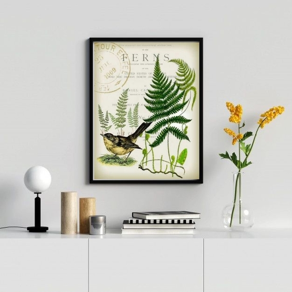 Quadro Decorativo Vintage Botânica - Passarinho 33x24cm - Com