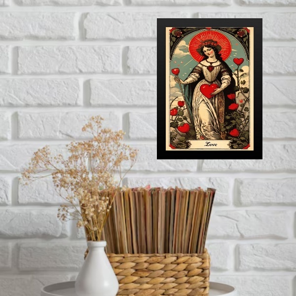 Quadro Decorativo Vintage Carta Tarot Amor 33x24cm - Com Vidr