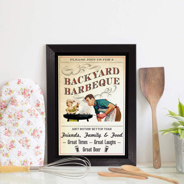 Quadro Decorativo Vintage Churrasco 33x43cm Moldura Preta