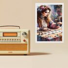 Quadro Decorativo Vintage Cigana Com Baralho 33x24cm - Com Vi