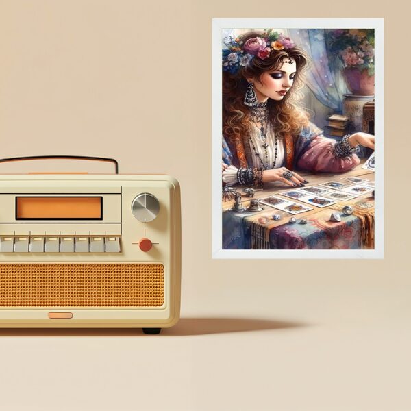 Quadro Decorativo Vintage Cigana Com Baralho 33x24cm - Com Vi