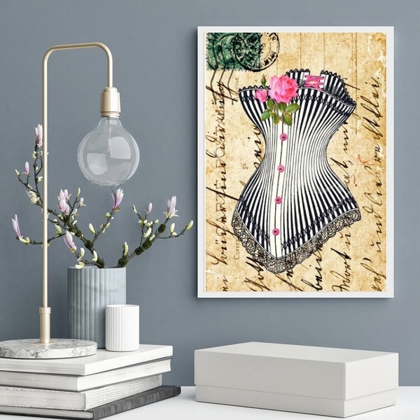 Quadro Decorativo Vintage Corpete 33x24cm - Com Vidro Moldura